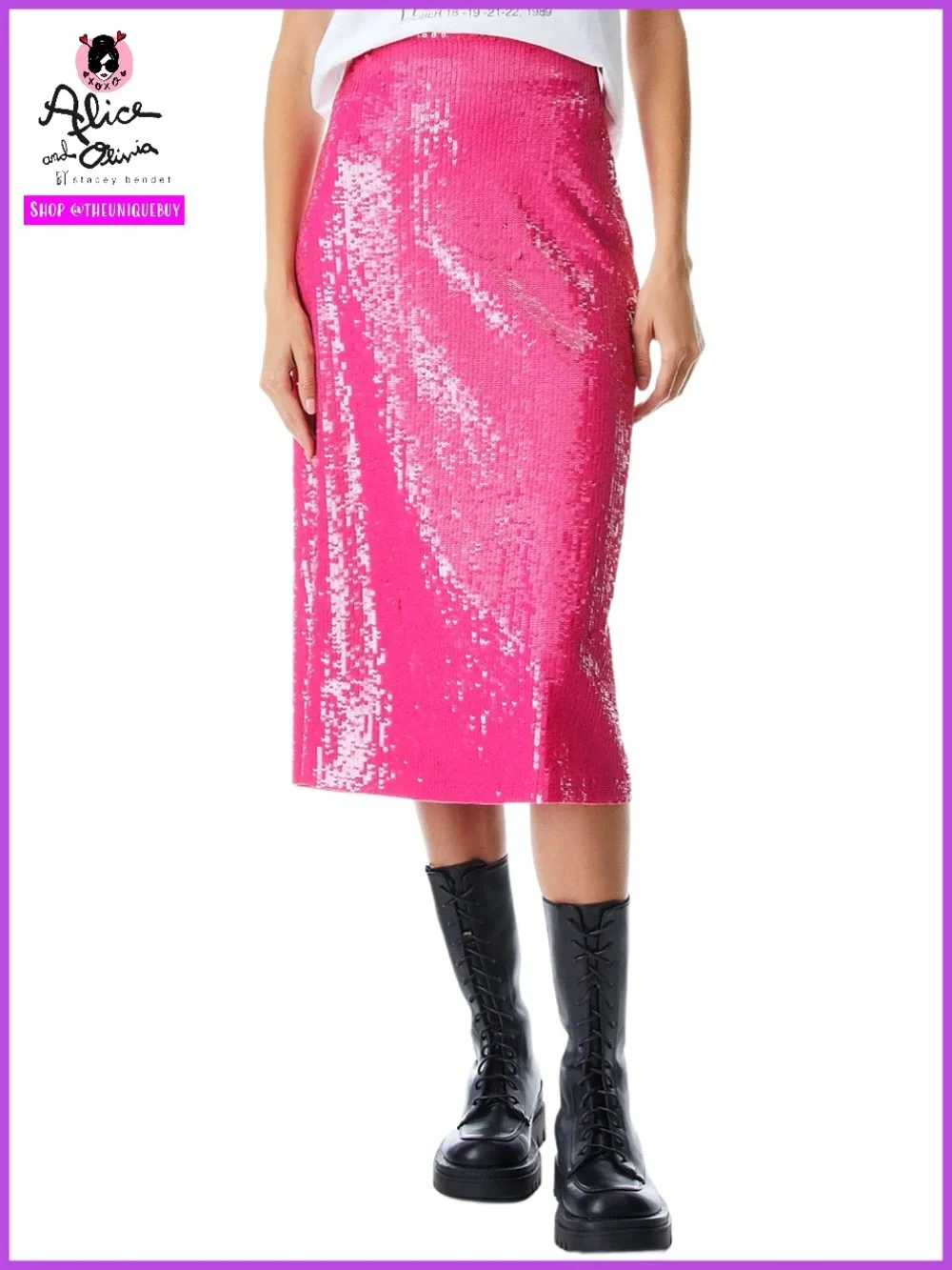 Alice + Olivia Maeve Pink Sequin Slip Midi Skirt
